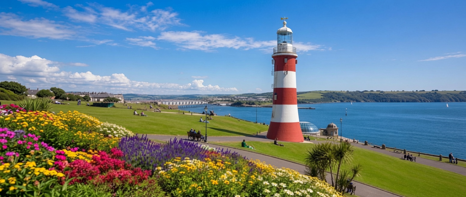 Smeaton's Tower and the flower gardens on Plymouth Hoe, the city Top Coat Decorators call home